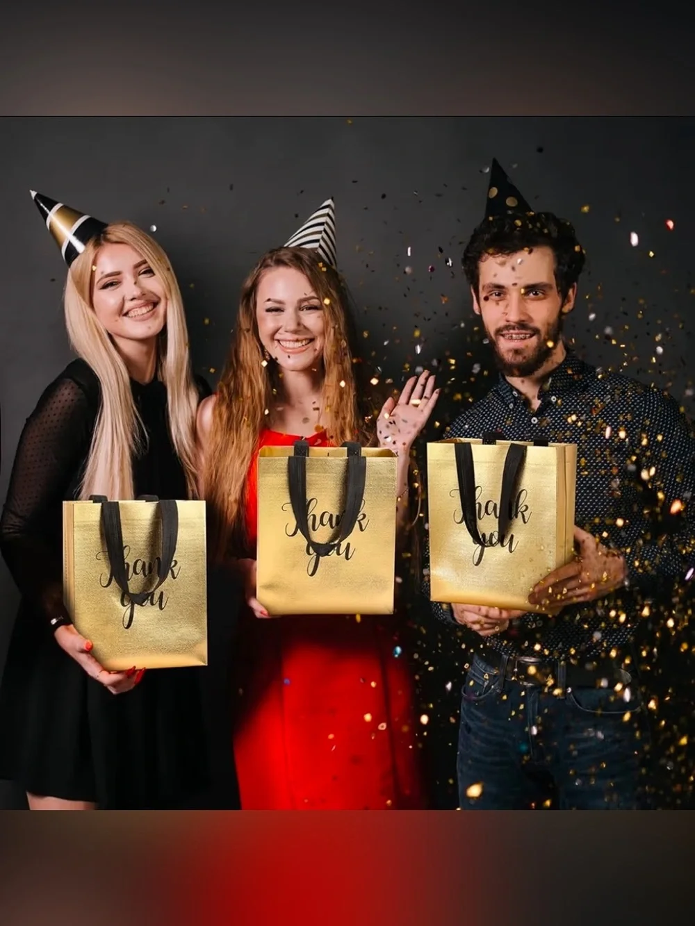 Total of 8 ‘Thank You Party Gold/Black Bags’
